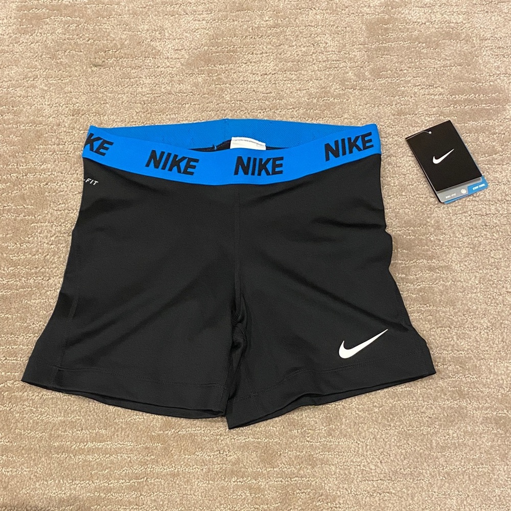 Nike Pro Black Shorts— Blue Waistband (NWT)